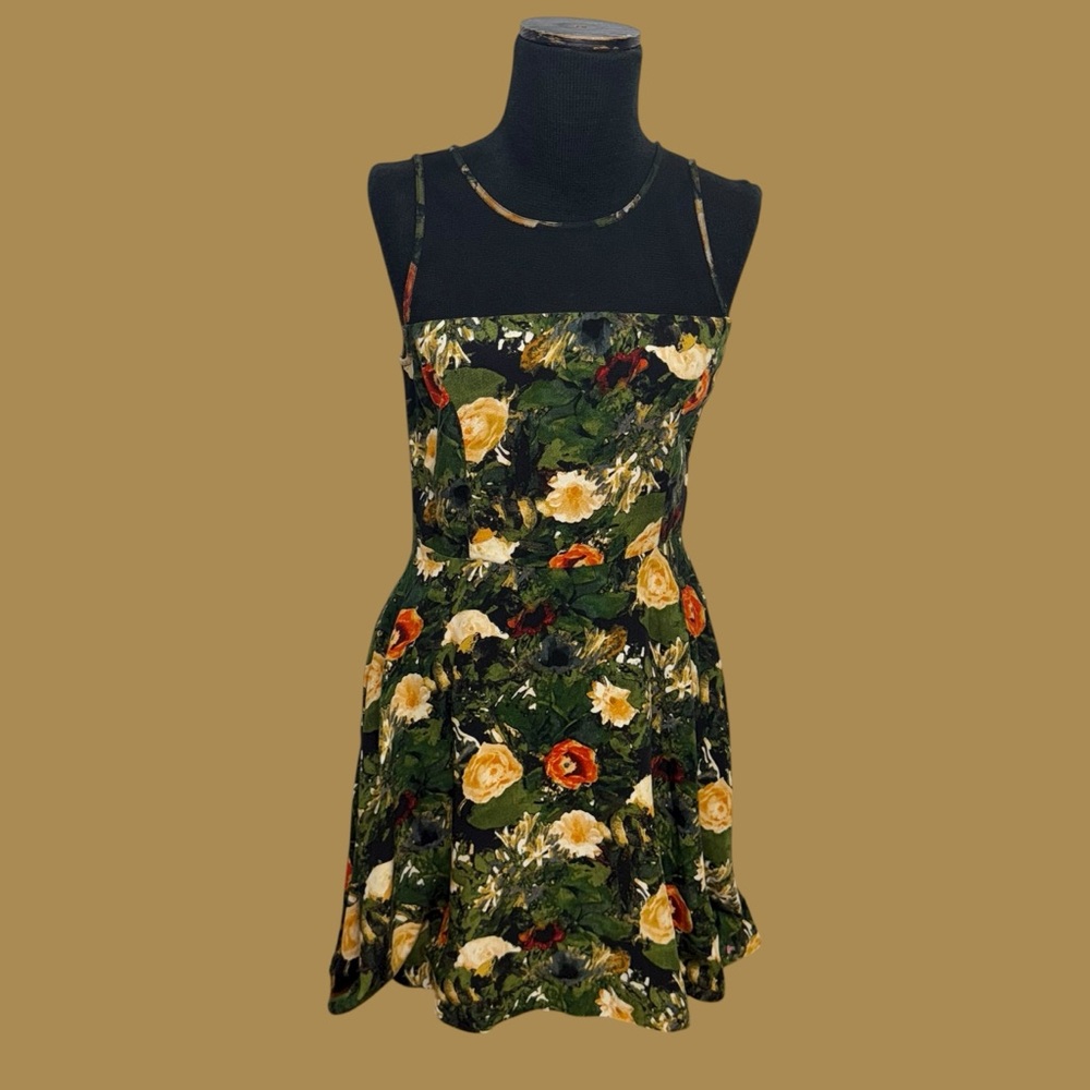 Jack Floral Mesh Panel Dress - Green and Orange - Picture 4 of 16